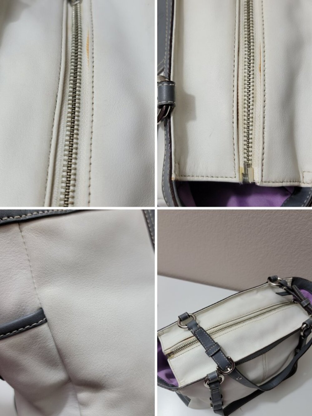 Coach Soho Pleated East West Gallery Tote Ivory Leather Gray Trim F13759 - Picture 9 of 10